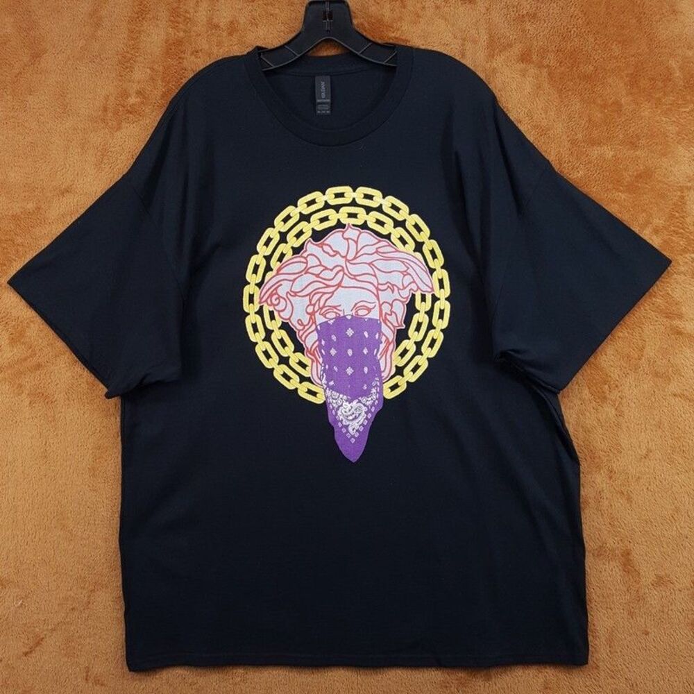 GILDAN Shirt Mens XXL Black Crooks Castles Medusa Purple Bandana Chain Graphic